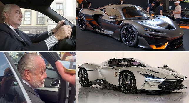 Aurelio De Laurentiis, la McLaren W1 e la Ferrari Daytona SP3 (Foto da archivio)