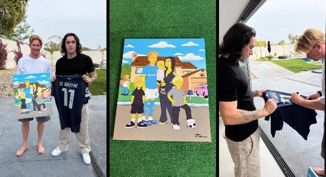 La famiglia De Bruyne in versione The Simpson: l'incontro a Napoli con Steart | FOTO