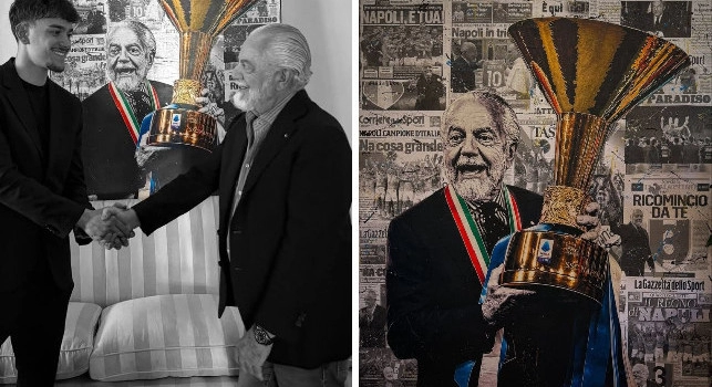 Regalo di compleanno per De Laurentiis: è un'opera di Mattia Mastrillo | FOTO