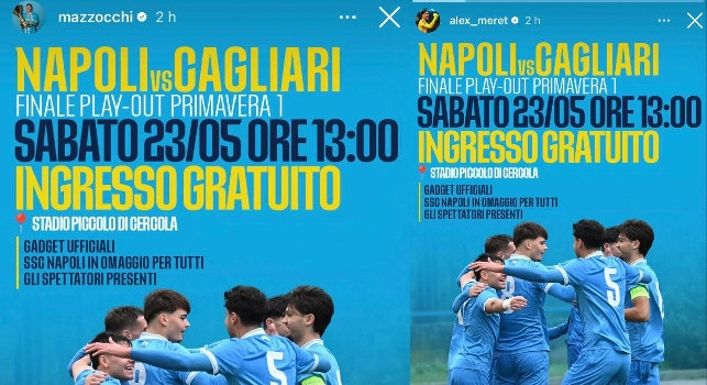 Playout Primavera Napoli: arriva il sostegno di Mazzocchi-Meret agli azzurrini | FOTO