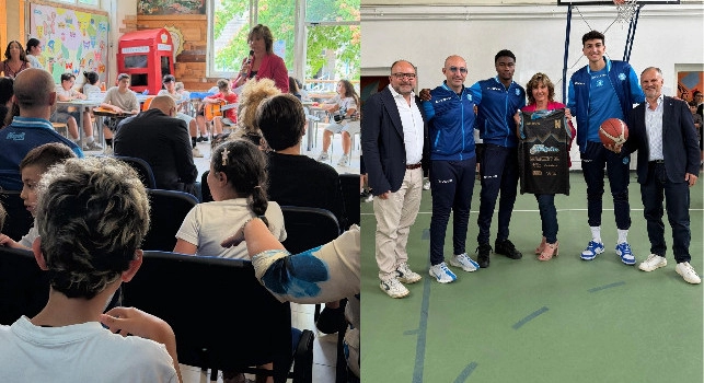 Guerri Napoli, il capitano Caruso e i dirigenti in visita all'I.C. Scialoja-Cortese-Rodinò | FOTO