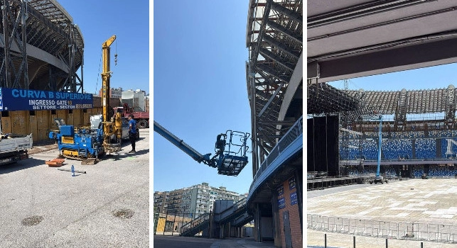 Restyling stadio Maradona, lavori in corso al terzo anello: gru e cestelli all'opera dentro e fuori l'impianto sportivo | FOTO