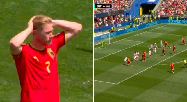 Belgio-Egitto, che occasione per De Bruyne: sfiora il gol al Mondiale, colpisce il palo! | VIDEO
