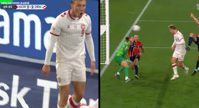 Norvegia-Danimarca: Hojlund segna la rete del 2-2 sugli sviluppi di un calcio d'angolo | VIDEO
