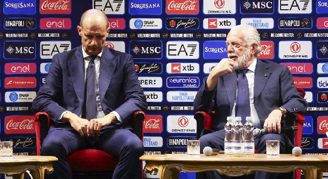 De Laurentiis un\'ora a Castel Volturno: il presidente ha incontrato Allegri e Manna prima dell\'allenamento