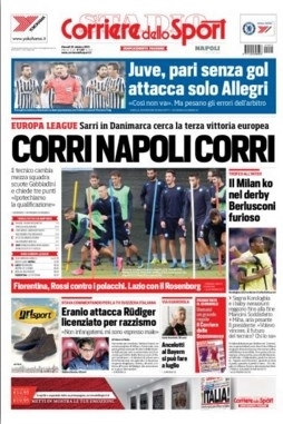 FOTO - La prima pagina del Corriere dello Sport titola: Corri Napoli corri