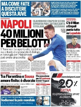FOTO - 'Corriere dello Sport' in prima pagina: Napoli, 40 mln per Belotti