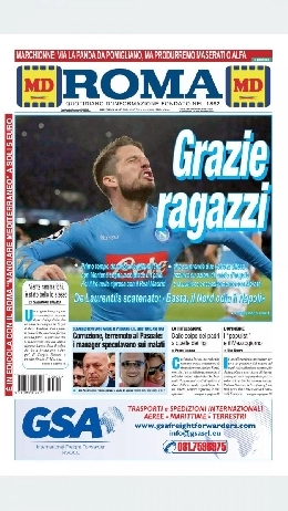 Il Roma celebra il Napoli in prima pagina: Grazie ragazzi! [FOTO]